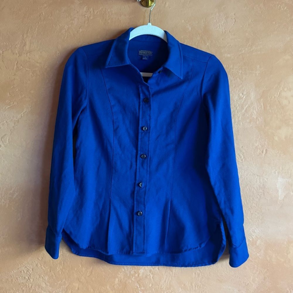 Pendleton 100% Virgin Wool Button Down Blouse Small Royal Blue
